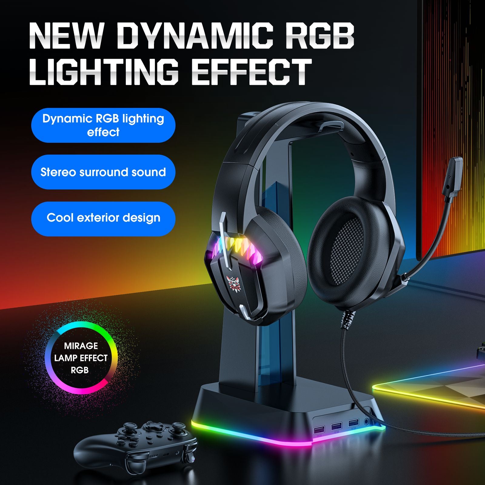 ONIKUMA X28 Wired Backlit Gaming Headset Noise Reduction Head Band Type Earphone ONIKUMA X28 Wired Backlit Gaming Headset Noise Reduction Head Band Type Earphone